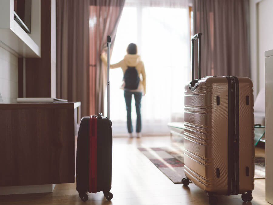 Woman in her hotel room